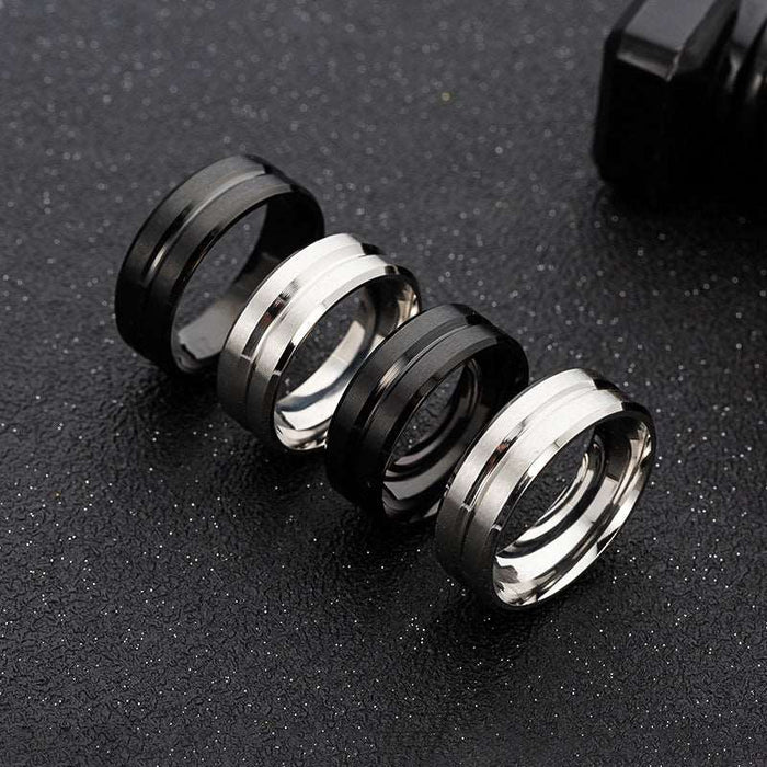 8MM Wide Middle Fluted Frosted Men's Stainless Steel Ring