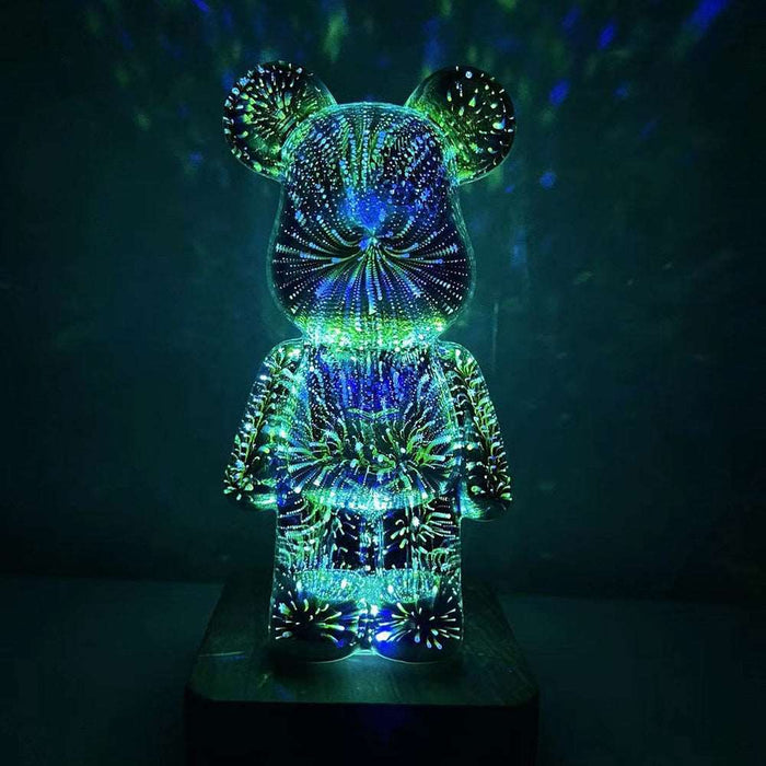 3D Glass Fireworks Little Bear Night Light