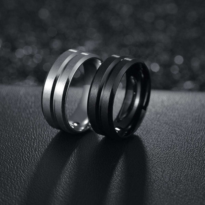 8MM Wide Middle Fluted Frosted Men's Stainless Steel Ring