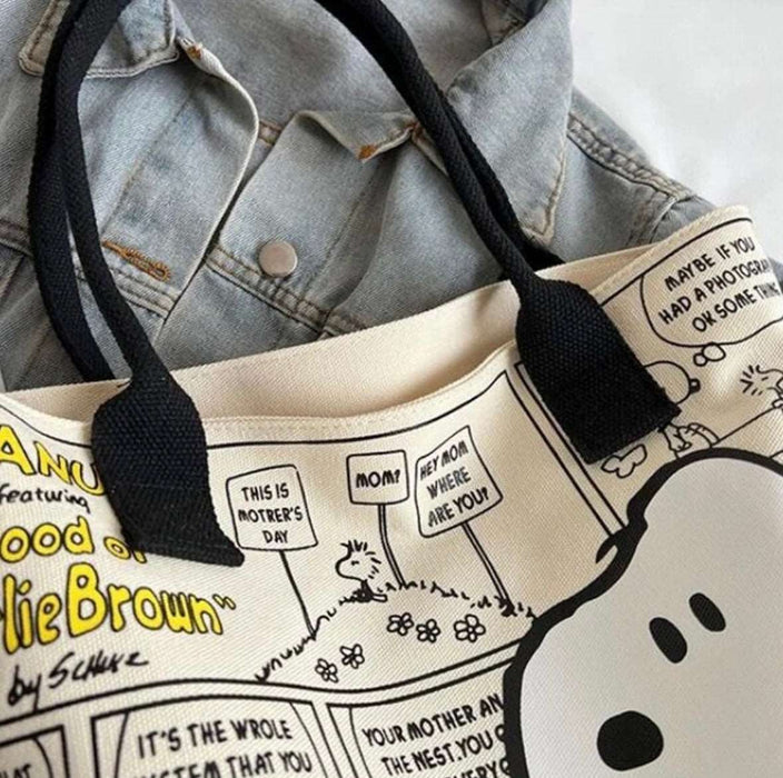 Anime Snoopy Canvas Bag Large Capacity Handbag 2023 New Trendy Cartoon Tote Bag Versatile One-Shoulder Tote Bag Holiday Gifts