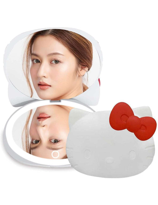 Impressions Vanity Hello Kitty Kawaii Compact Mirror with Touch Sensor Switch for Purse, LED Makeup Mirror with 2X Magnifying Top and Adjustable Brightness (White)