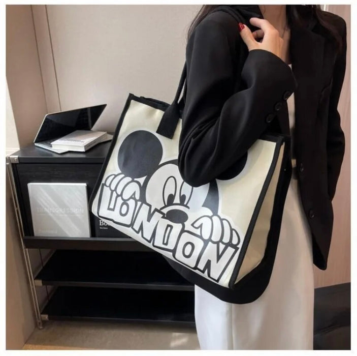 Mickey Canvas Bag for Women Summer New Versatile Shoulder Bag Commuter Handbag Large Capacity Messenger Bag Mommy Bag