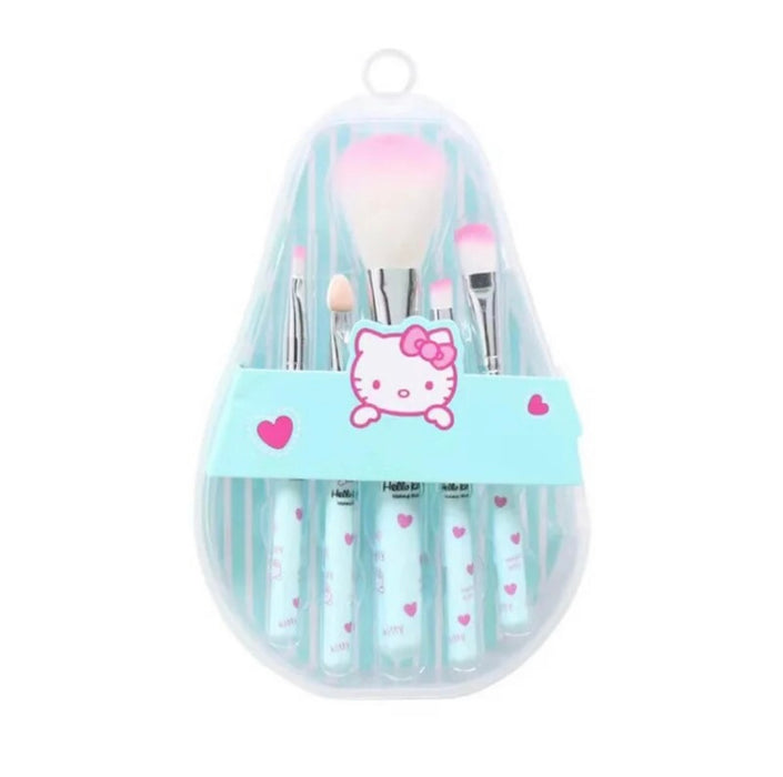 5pcs Sanrios HelloKitty Makeup Brush Makeup Eye Shadow Brush Set Portable Tin Box Eye Shadow Blush Beauty Tool Travel Convenient