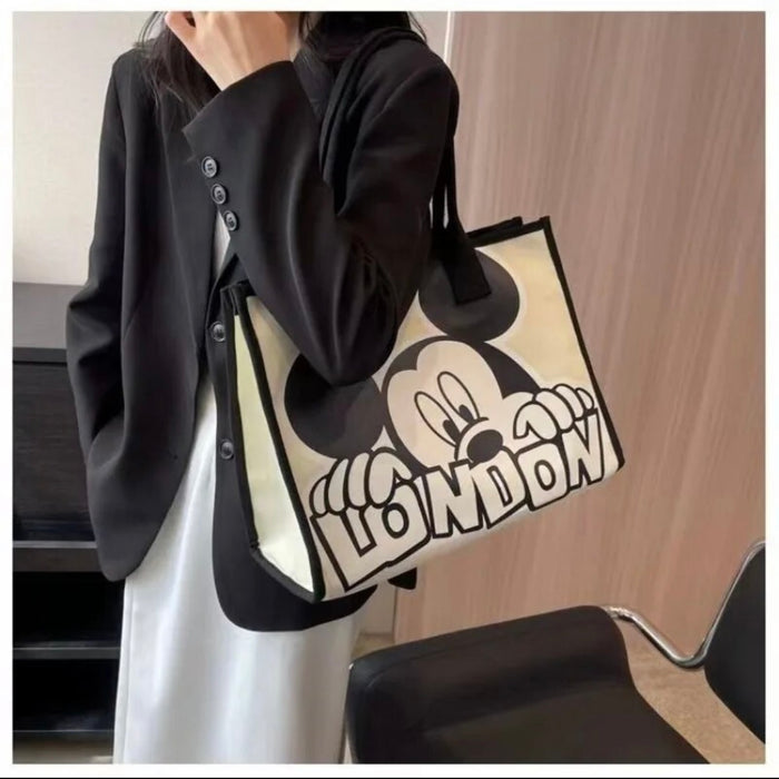 Mickey Canvas Bag for Women Summer New Versatile Shoulder Bag Commuter Handbag Large Capacity Messenger Bag Mommy Bag