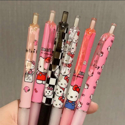 Gel Pen 6Pcs Cartoon Hello Kitty Kuromi ST Quick Drying Black 0.5mm Press The Ballpoint Pen Learning Stationery Gifts Toy