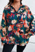 Plus Size Printed Johnny Collar Long Sleeve Blouse