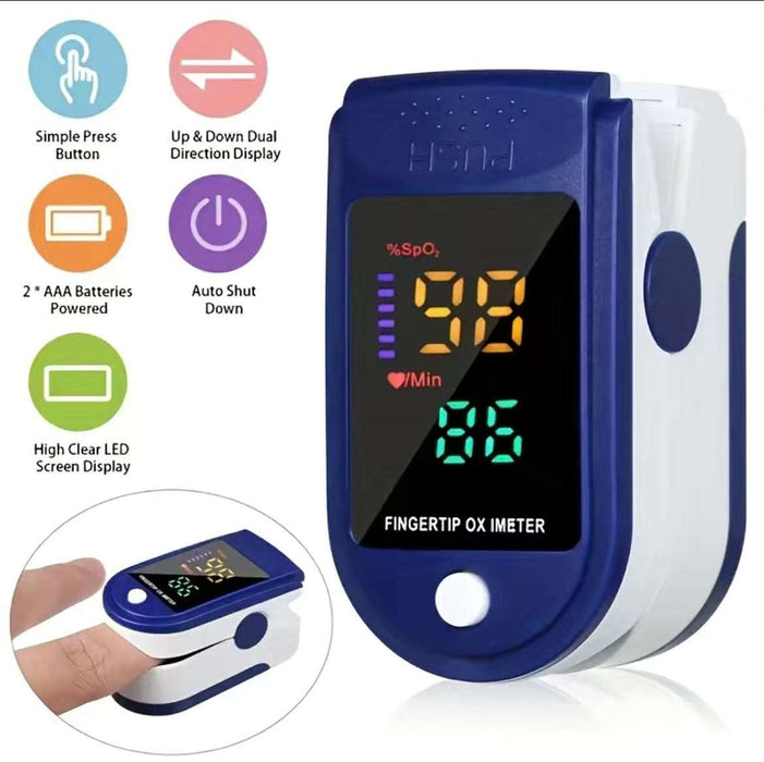 Fingertip Pulse Oximeter, Blood Oxygen Saturation Monitor (SpO2) With Pulse Rate Measurements And Pulse Bar Graph, Portable Digital Reading LED Display, Batteries Not Included