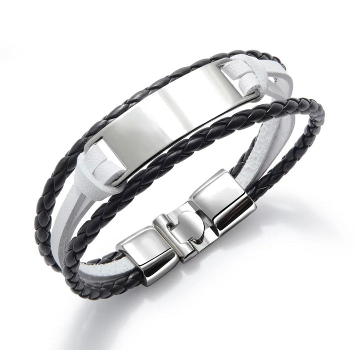 Brazalete y pulsera de cuero grabado con nombre de logotipo personalizado de marca de lujo, pulseras de identificación de cuerda hechas a mano para hombres y mujeres que salvan vidas 