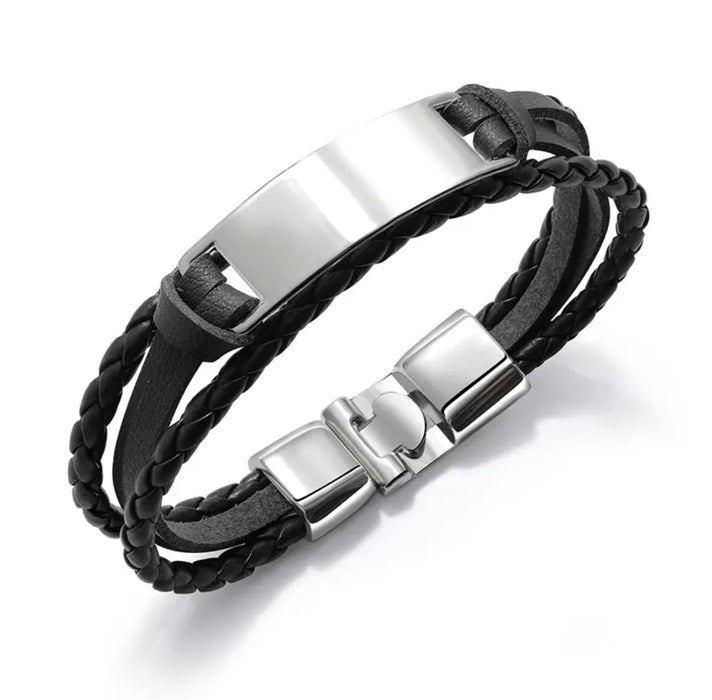 Brazalete y pulsera de cuero grabado con nombre de logotipo personalizado de marca de lujo, pulseras de identificación de cuerda hechas a mano para hombres y mujeres que salvan vidas 