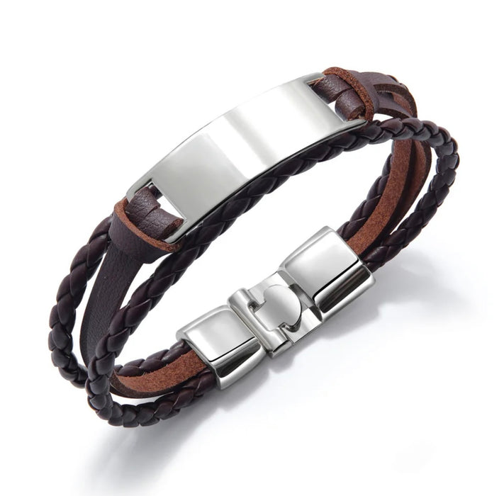 Brazalete y pulsera de cuero grabado con nombre de logotipo personalizado de marca de lujo, pulseras de identificación de cuerda hechas a mano para hombres y mujeres que salvan vidas 