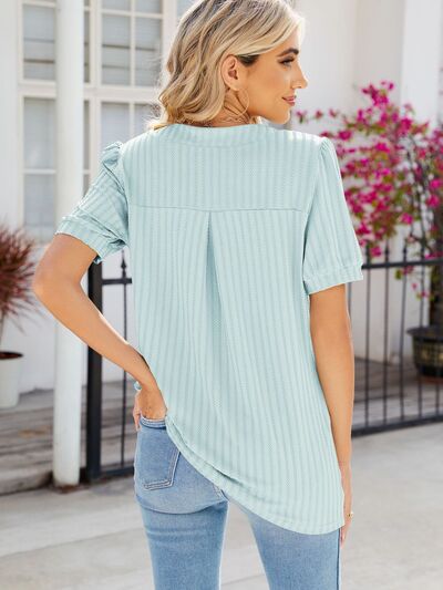 Texture Notched Short Sleeve Blouse