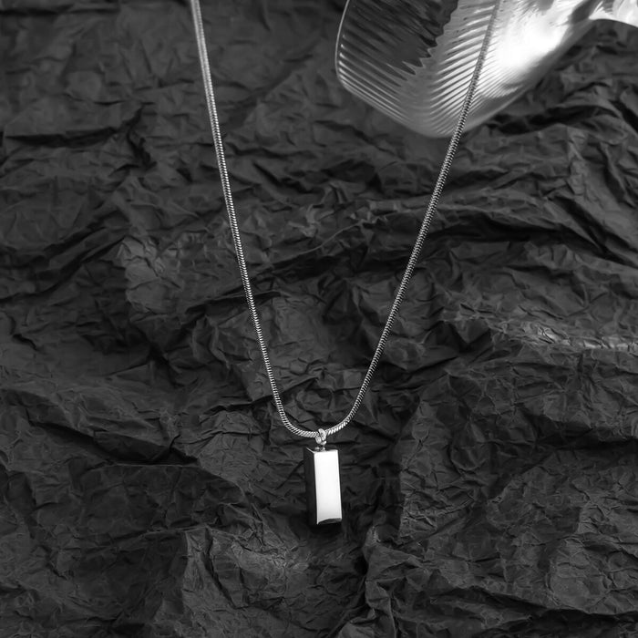 Simple Classic Silver Brick Necklace Men's Trendy Hip Hop Clavicle Chain