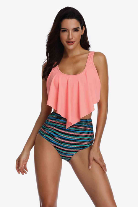 Two-Tone Ruffled Two-Piece Swimsuit