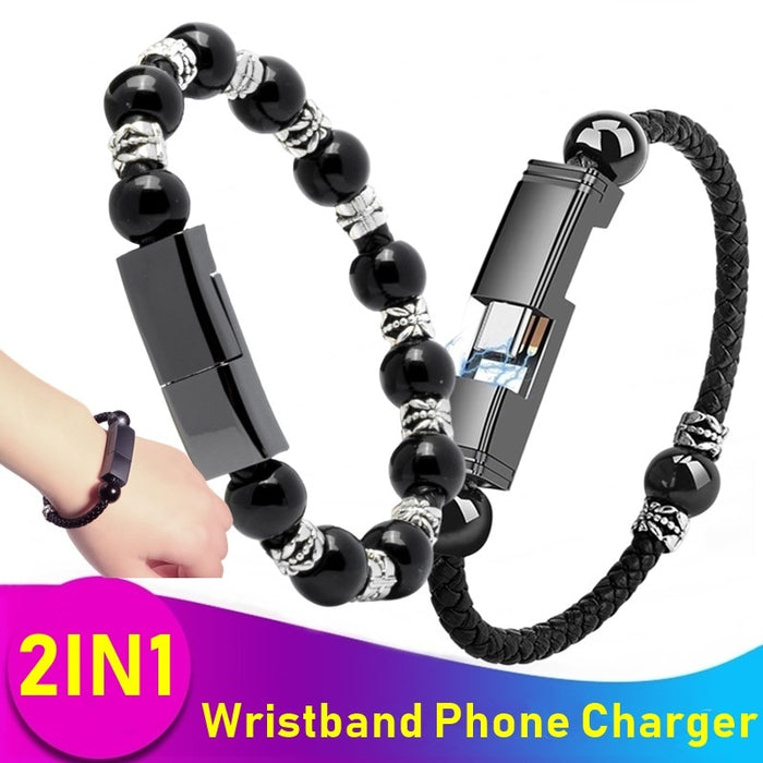 Cargador de teléfono portátil de cuero USB tipo C y micro pulsera