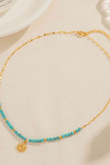 Turquoise Beaded 18K Gold-Plated Sun Shape Pendant Necklace