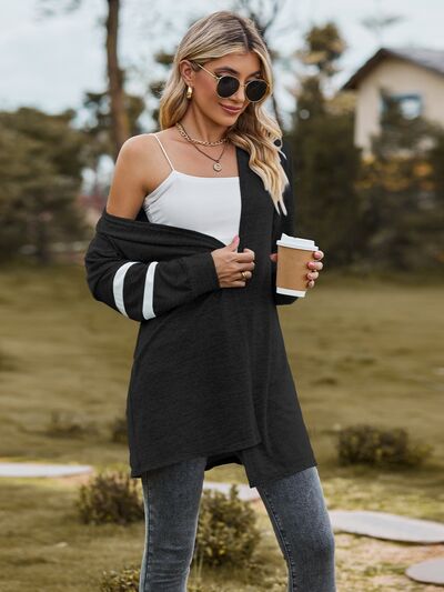 Striped Open Front Dropped Shoulder Cardigan