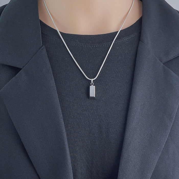 Simple Classic Silver Brick Necklace Men's Trendy Hip Hop Clavicle Chain