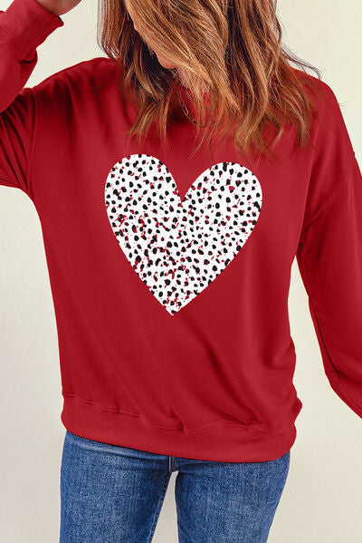 Heart Round Neck Dropped Shoulder Sweatshirt