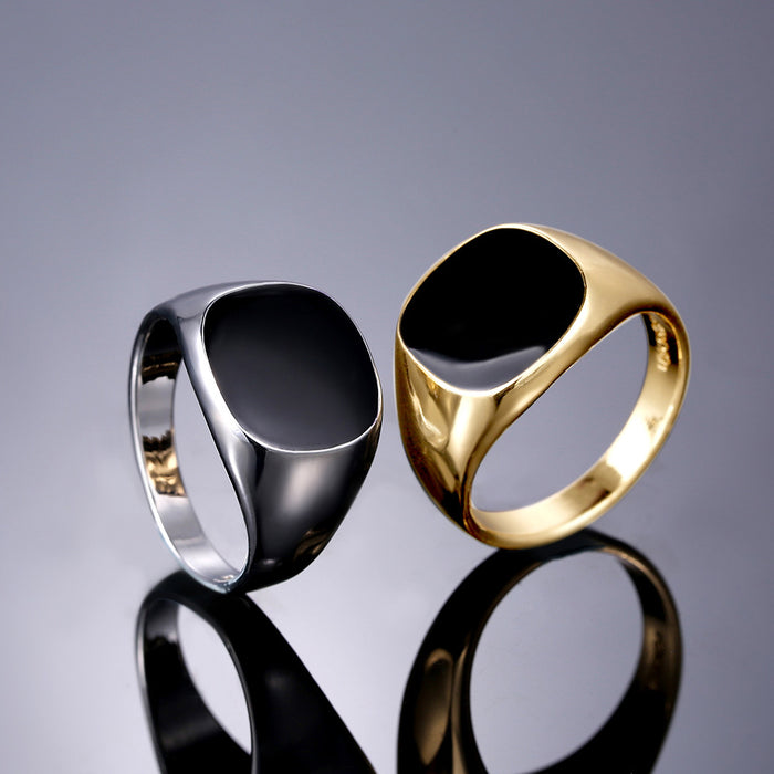 Rounded Square Ring Classic Glossy Drip Men's Ring