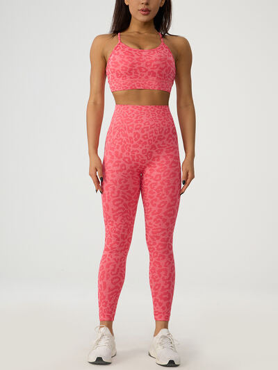 Leopard Crisscross Top and Leggings Active Set