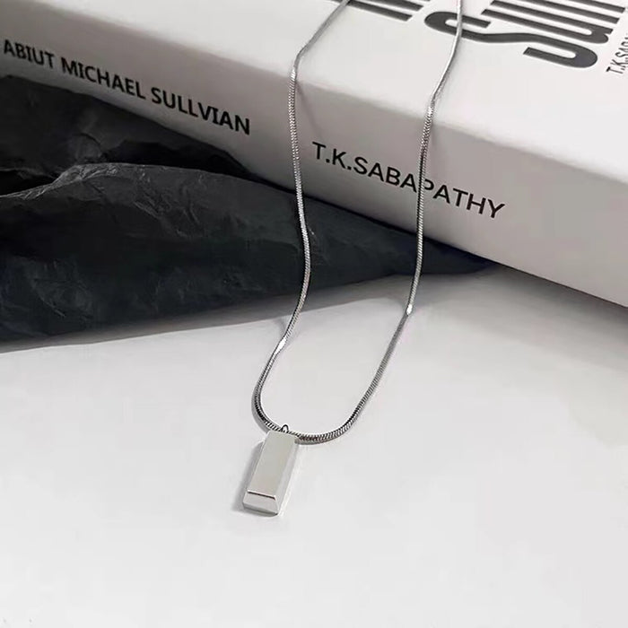 Simple Classic Silver Brick Necklace Men's Trendy Hip Hop Clavicle Chain