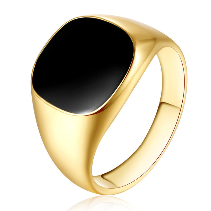 Rounded Square Ring Classic Glossy Drip Men's Ring