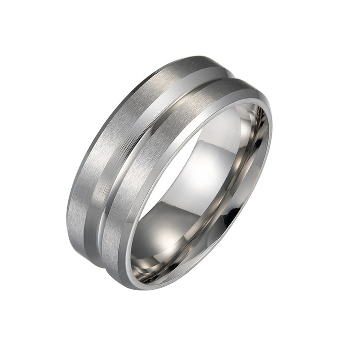 8MM Wide Middle Fluted Frosted Men's Stainless Steel Ring