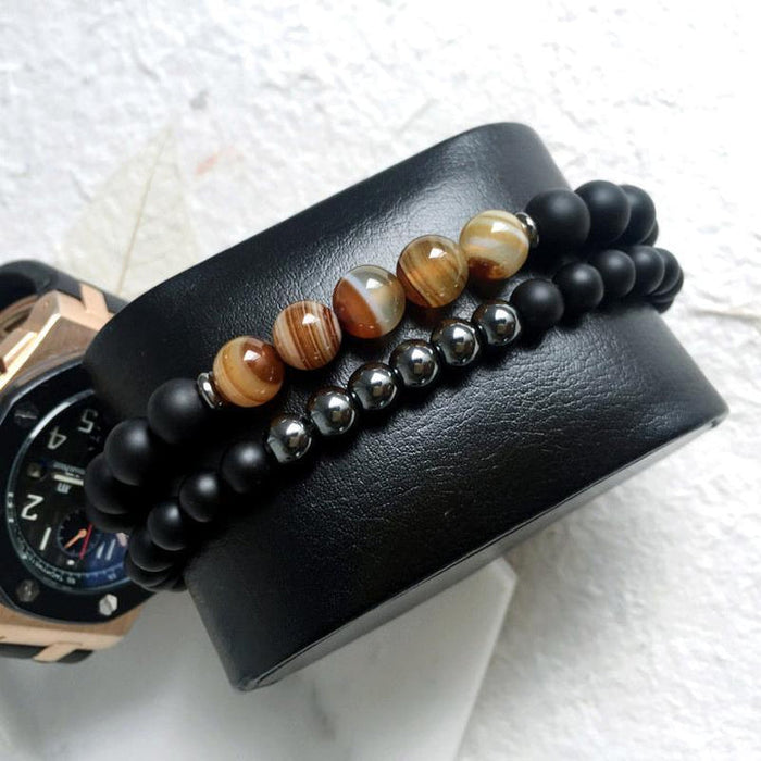 Juego de pulseras de equilibrio The Protector Hematite Agate