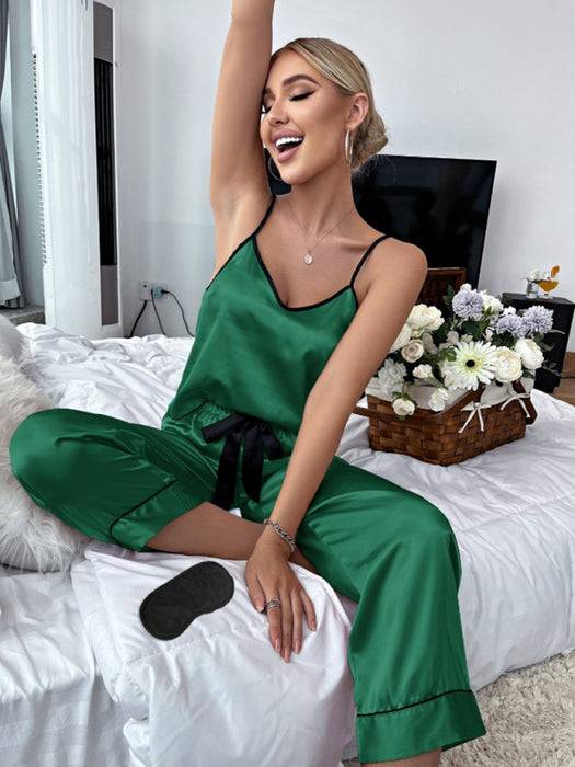 Women's color contrast sexy V-neck pajama sets