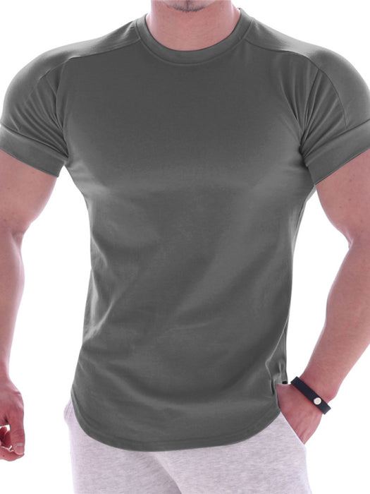 Fitness trendy brand quick-drying round neck elastic short-sleeved tight-fitting sports T-shirt