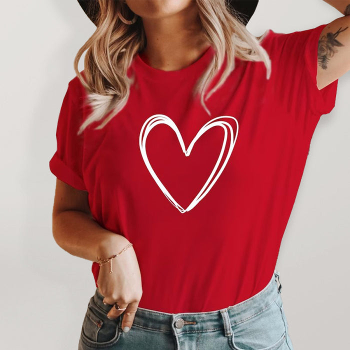 Round neck cotton printed short-sleeved t-shirt top women love