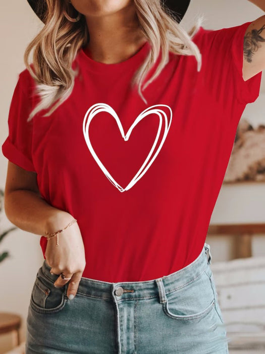 Round neck cotton printed short-sleeved t-shirt top women love