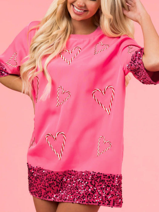 Valentine's Day Fashion Casual Printed Women's Sequined Long T-Shirt